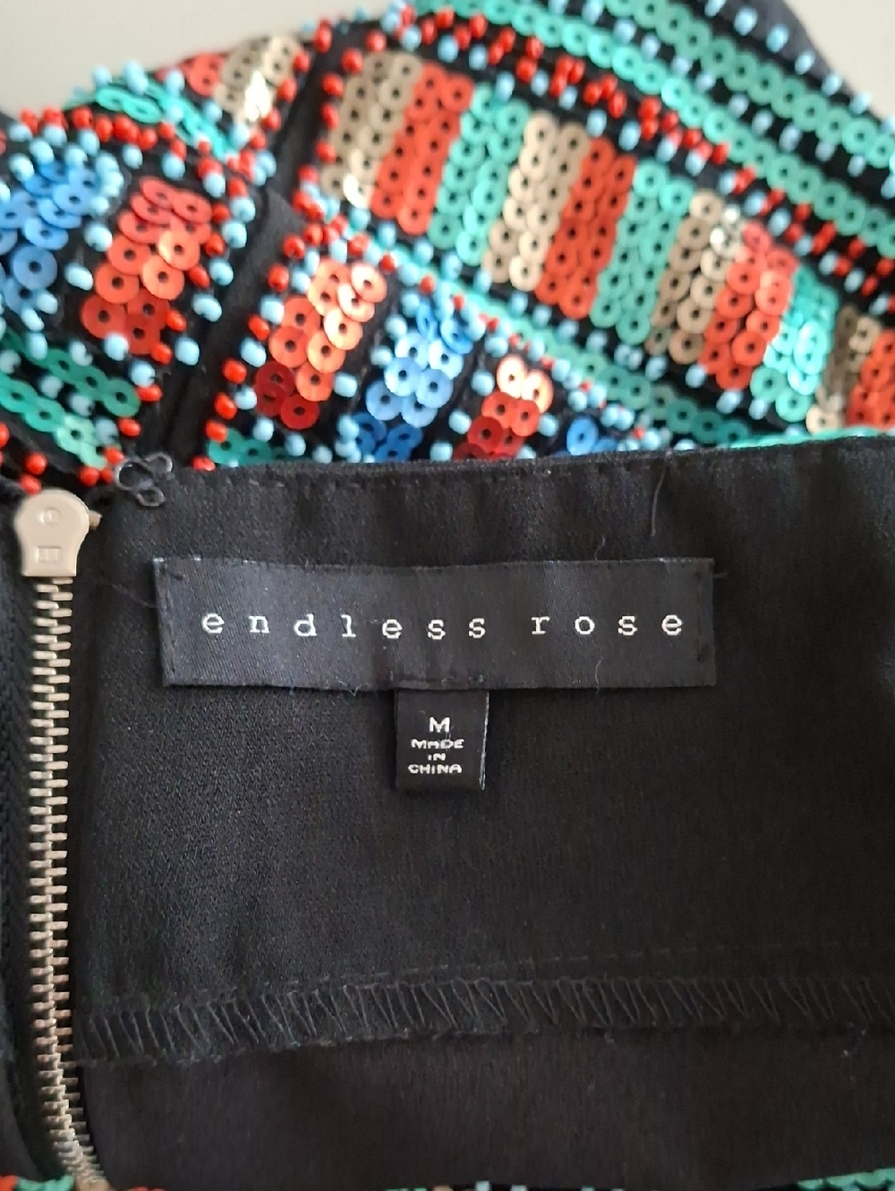Endless Rose Black, Orange & Turquoise Beaded/Sequined Mini Skirt (Size M) - Picture 6 of 7